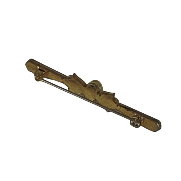 Vintage Bar Brooch Faux Pearl Rhinestone Accent Gold Tone Art Deco Pin 2" - Picture 3 of 6